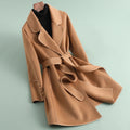 Heidi Piped Wool Blend Belted Wrap Coat - Tan