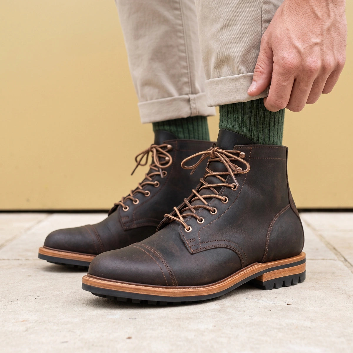Jacob Vegan Leather Lace Up Work Boots - Black