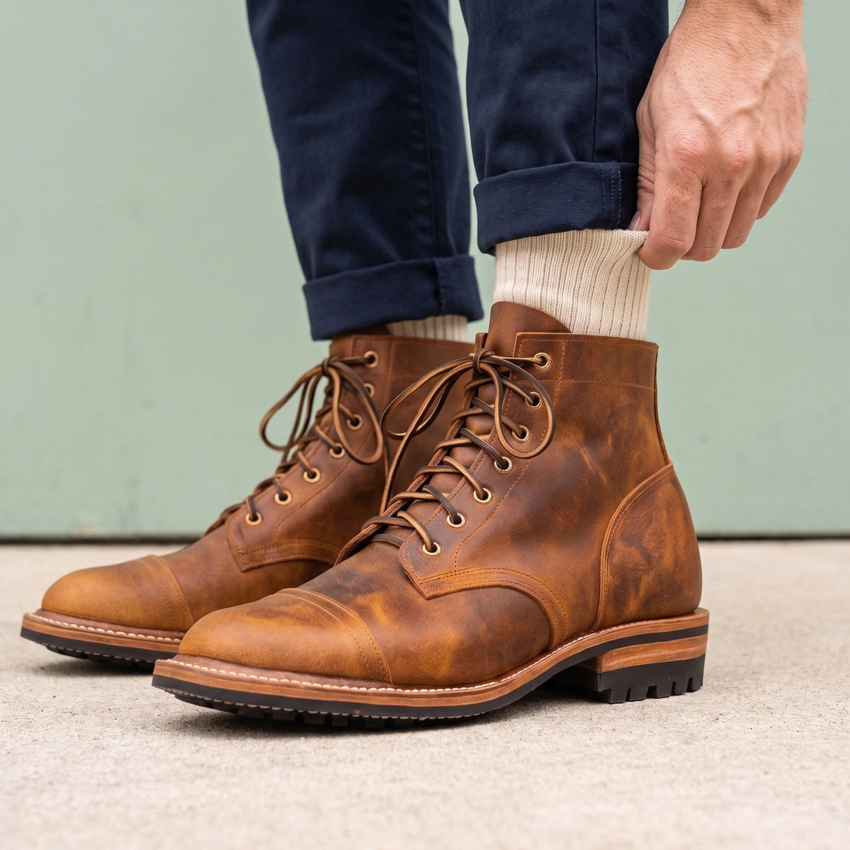 Jacob Vegan Leather Lace Up Work Boots - Brown