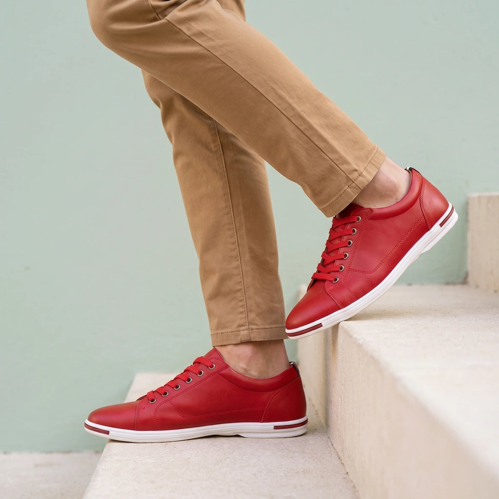 Jake Leather Smart Casual Low Top Sneakers - Red