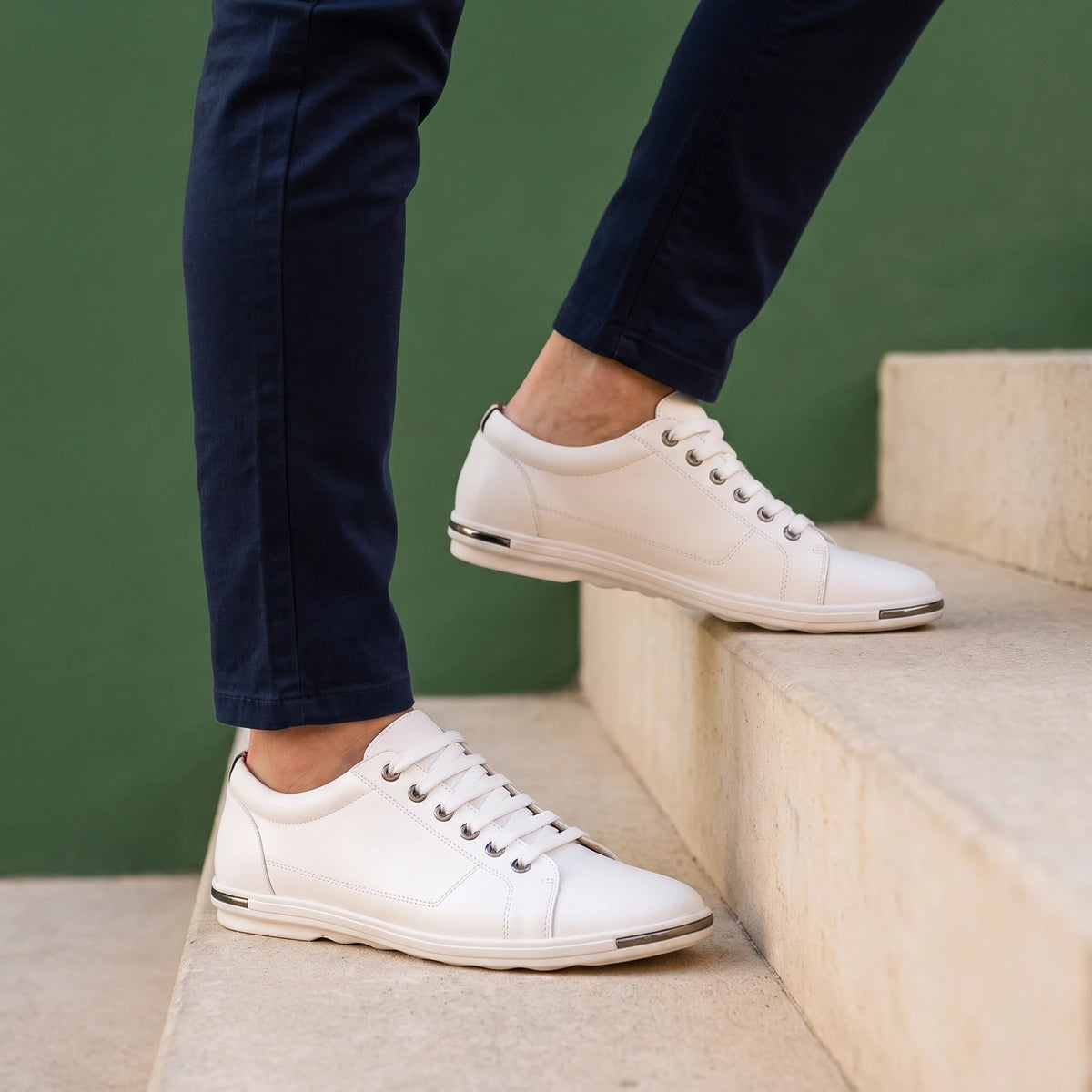 Jake Leather Smart Casual Low Top Sneakers - White