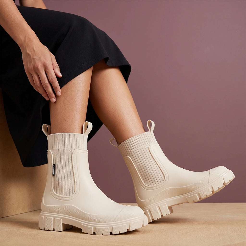 Janice Non Slip Rubber Ankle Boots - Beige
