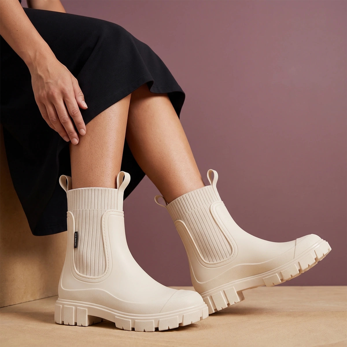 Janice Non Slip Rubber Ankle Boots - Beige