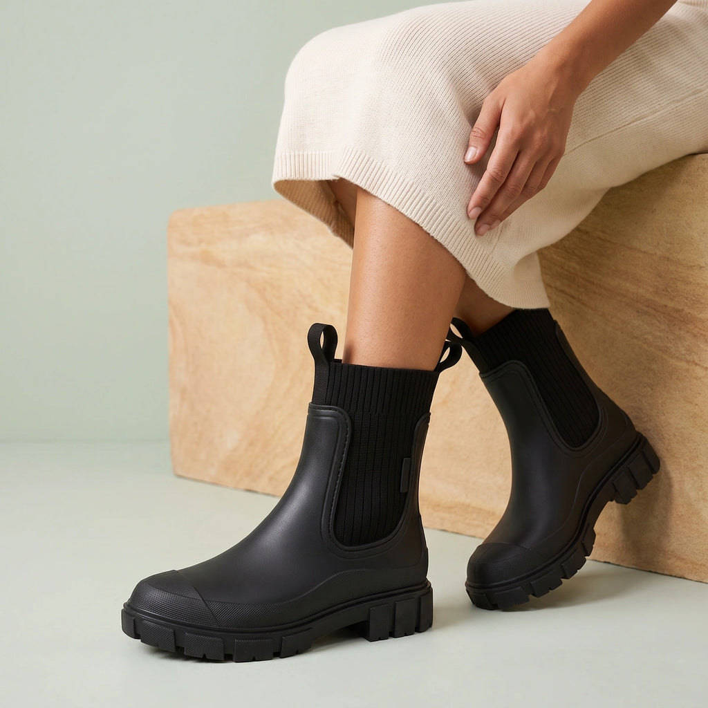 Janice Non Slip Rubber Ankle Boots - Black