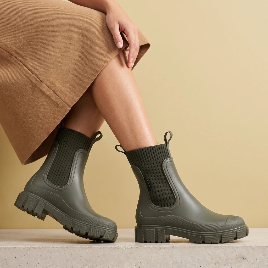 Janice Non Slip Rubber Ankle Boots - Green