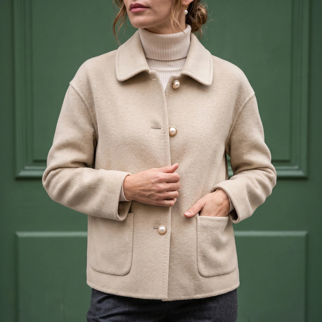 Jenna Cashmere Doll Collar Cropped Coat - Beige