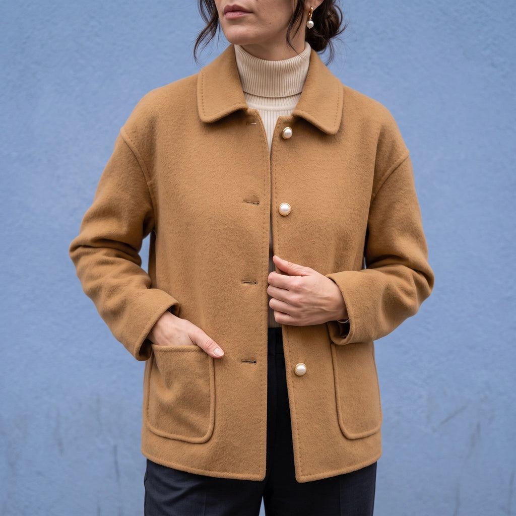 Jenna Cashmere Doll Collar Cropped Coat - Camel