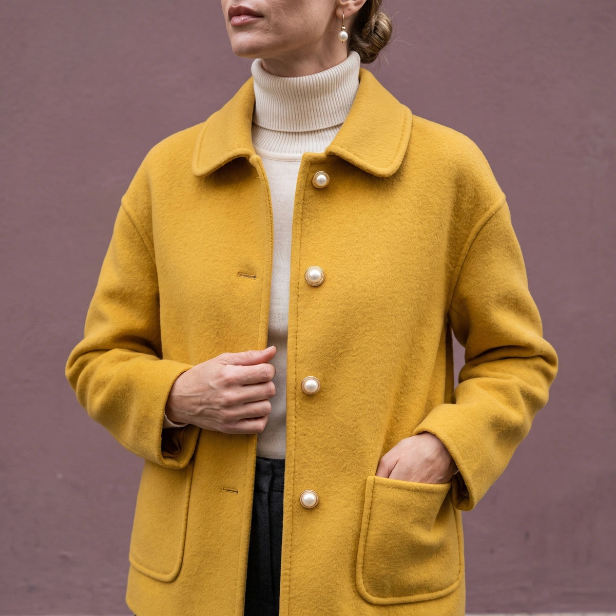 Jenna Cashmere Doll Collar Cropped Coat - Yellow