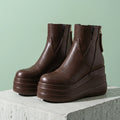 Jessica Leather Chunky Platform Ankle Boots - Brown