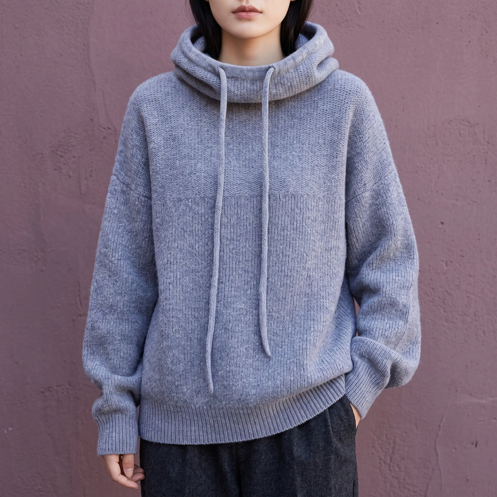 Kate Chunky Wool Blend Drawstring Hoodie - Gray