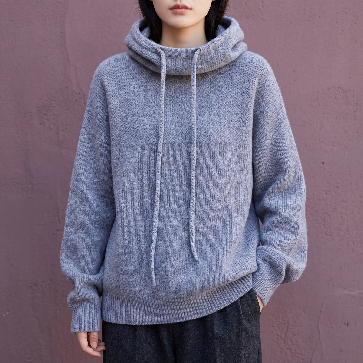 Kate Chunky Wool Blend Drawstring Hoodie - Gray