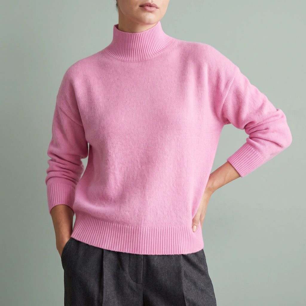 Katie Supple Knit Ribbed Mock Neck Sweater - Pink