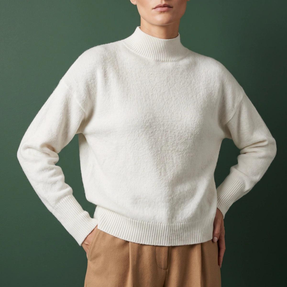 Katie Supple Knit Ribbed Mock Neck Sweater - White