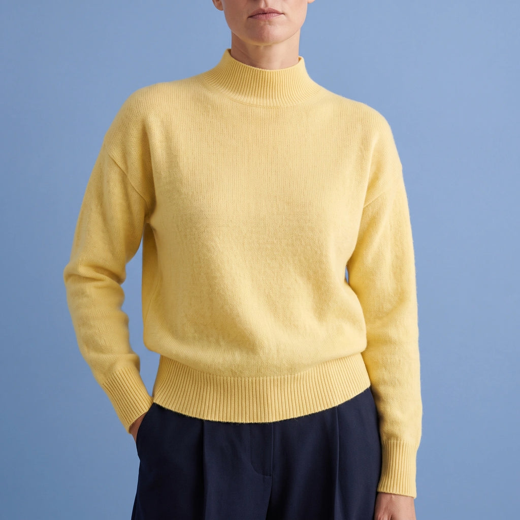 Katie Supple Knit Ribbed Mock Neck Sweater - Yellow