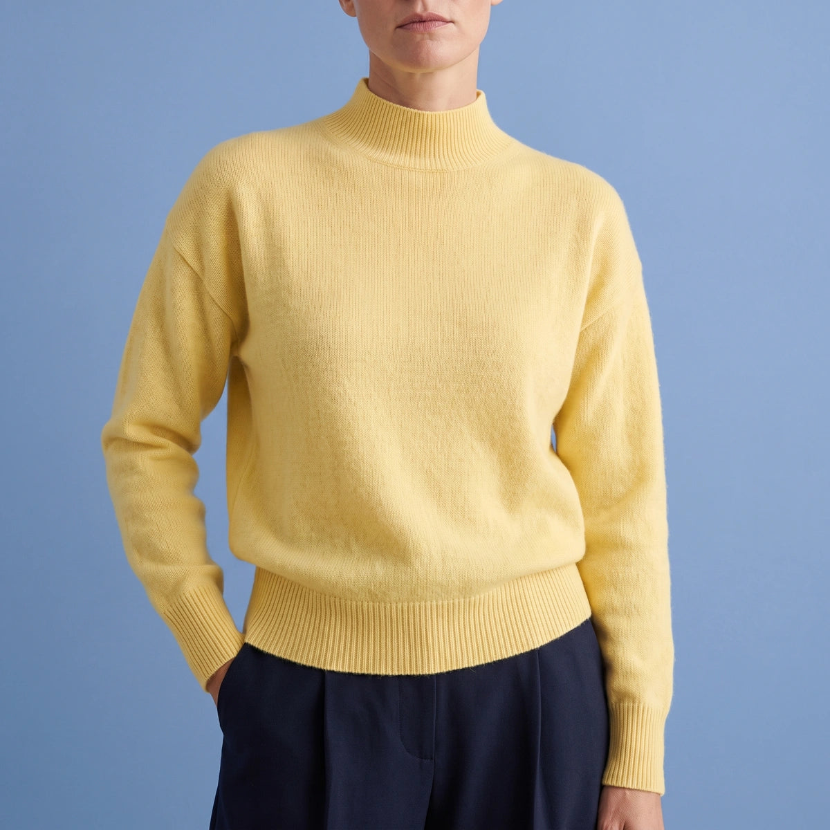 Katie Supple Knit Ribbed Mock Neck Sweater - Yellow