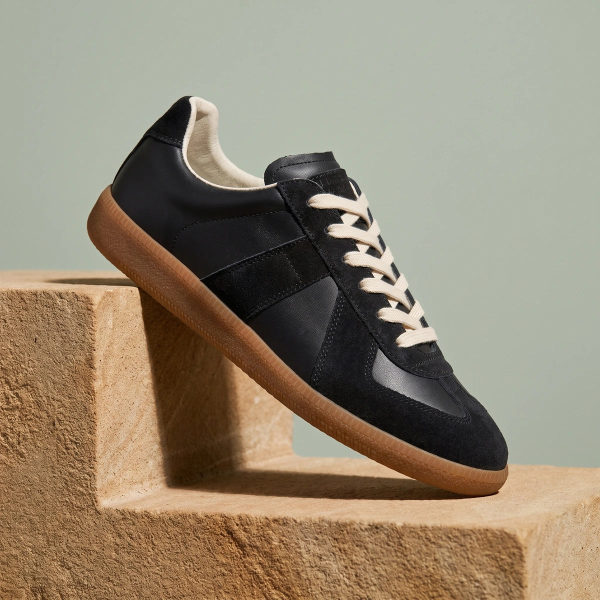 Keaton Suede Paneled Gum Sole Trainers - Black