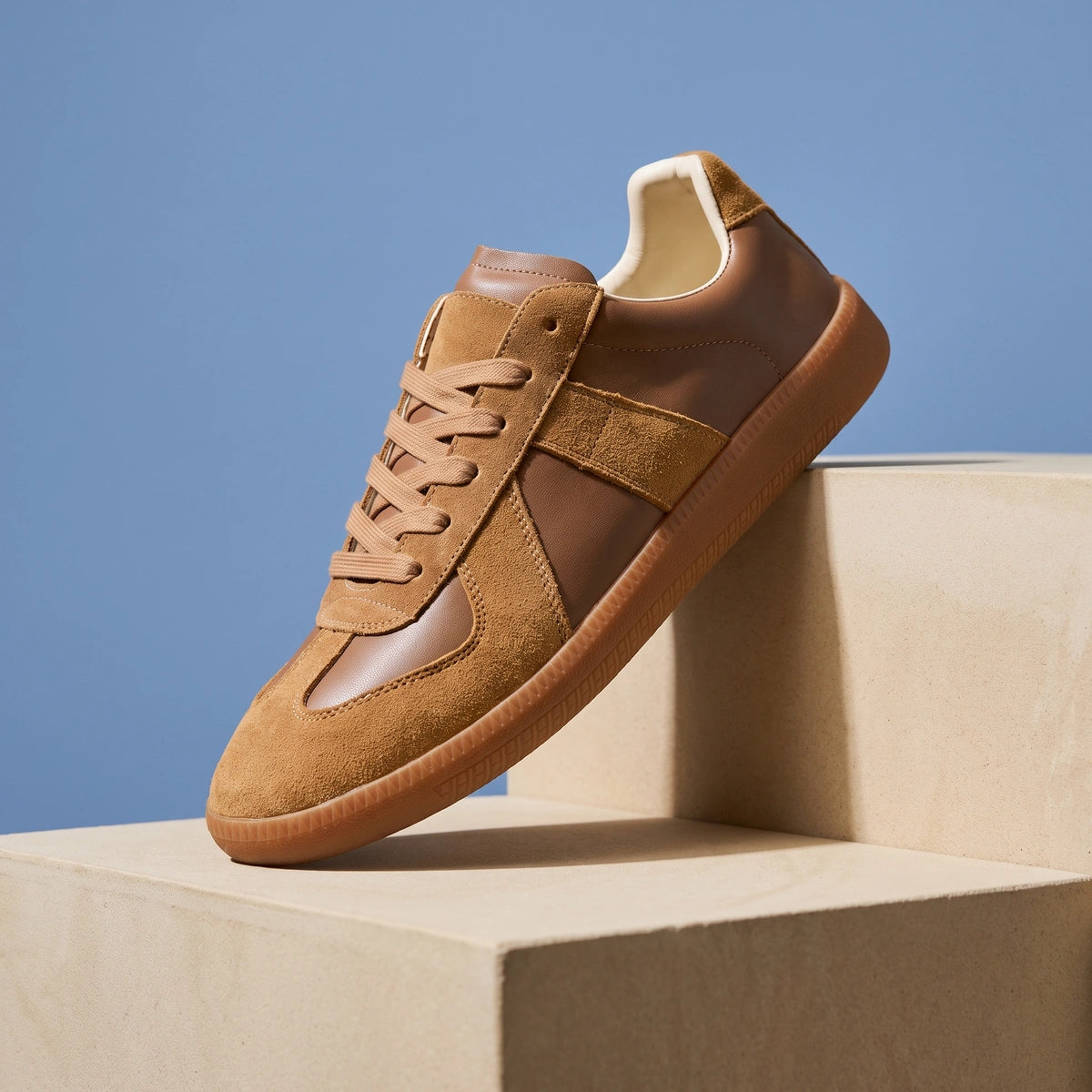 Keaton Suede Paneled Gum Sole Trainers - Brown