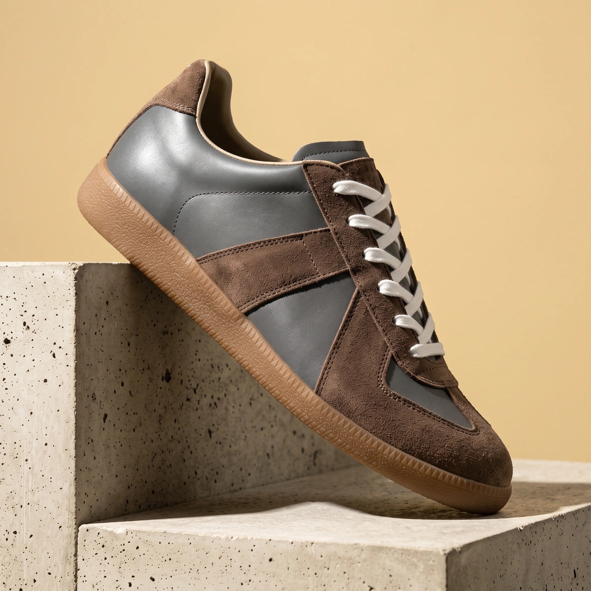 Keaton Suede Paneled Gum Sole Trainers - Gray