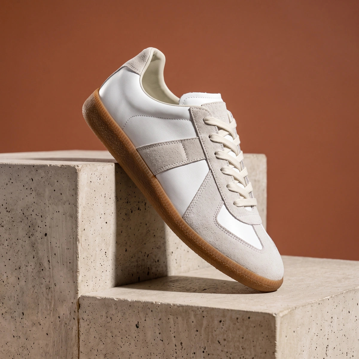 Keaton Suede Paneled Gum Sole Trainers - White