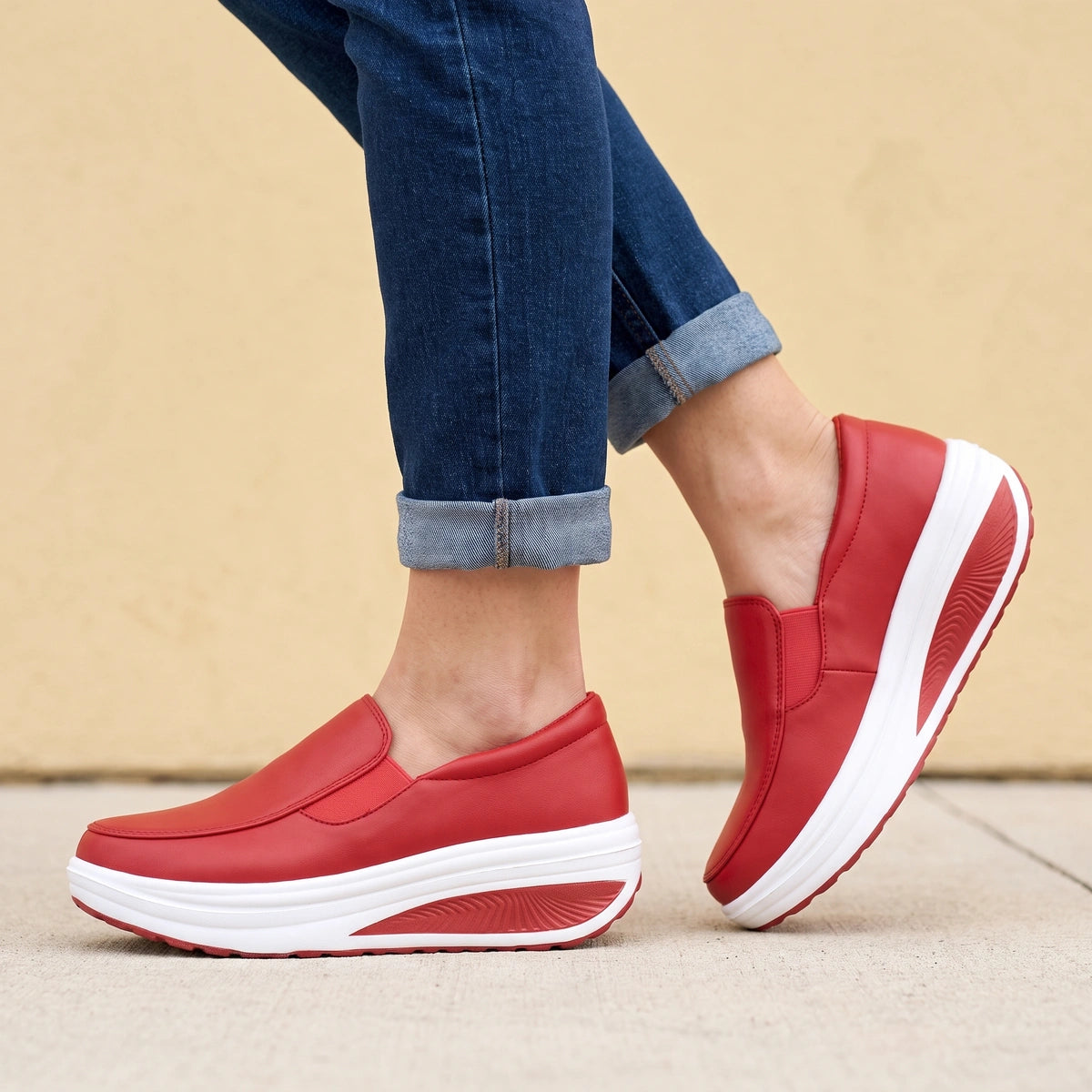 Kendra Elastic Gore Platform Slip On Sneakers - Red