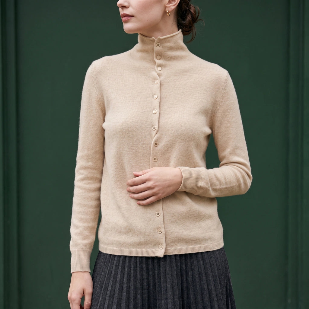 Kiera Pure Cashmere Button Up Cardigan - Beige