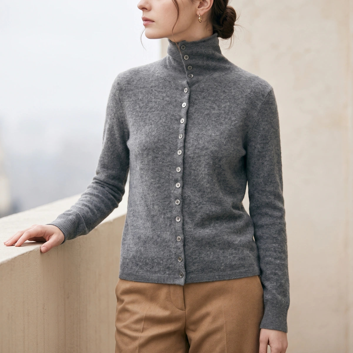 Kiera Pure Cashmere Button Up Cardigan - Gray