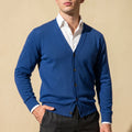 Lawrence Fine Knit Cashmere V Neck Cardigan - Blue