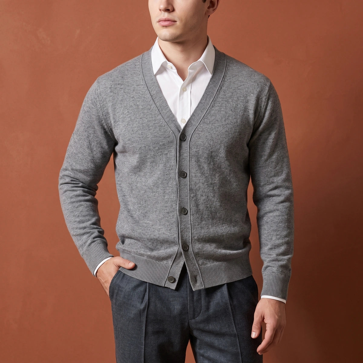 Lawrence Fine Knit Cashmere V Neck Cardigan - Gray