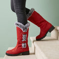 Lena Fur Trim Buckle Lug Sole Boots - Red