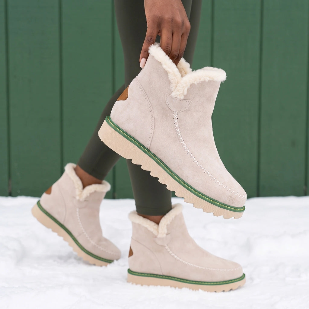 Lilian Fleece Lined Platform Slip On Boots - Beige