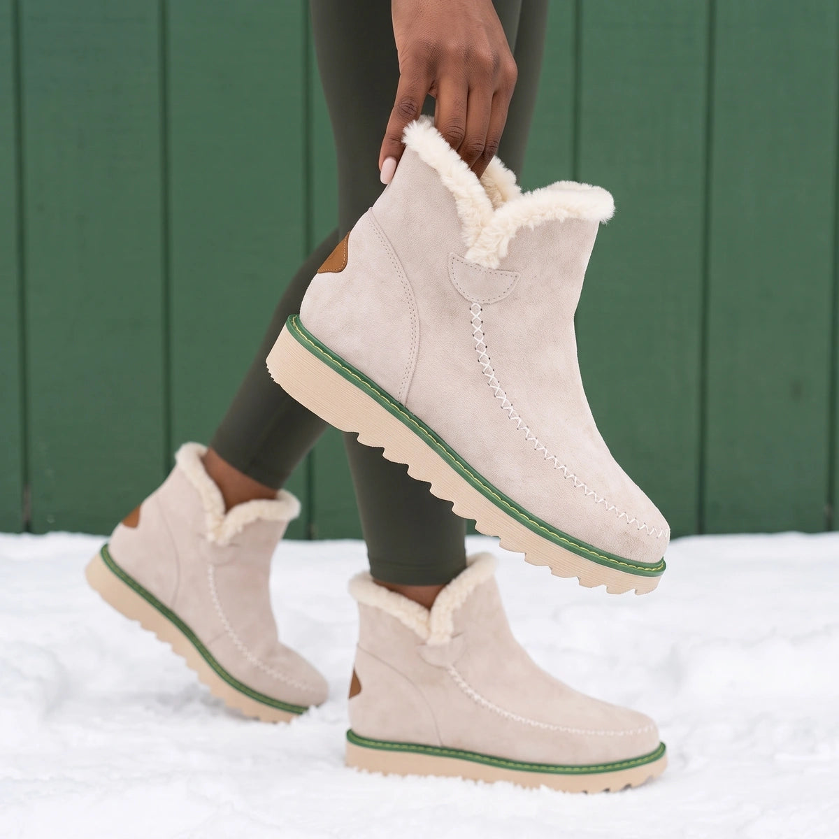 Lilian Fleece Lined Platform Slip On Boots - Beige