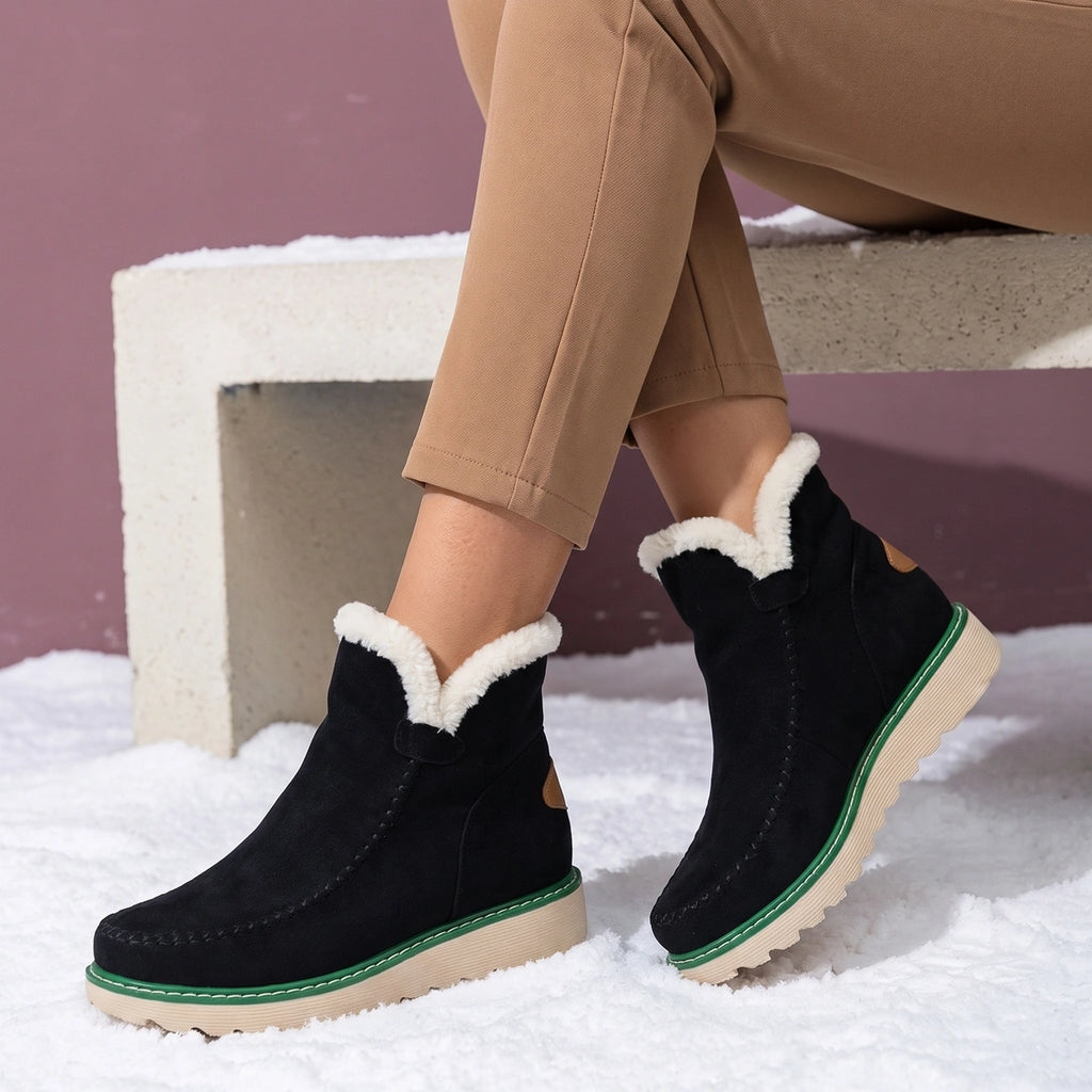 Lilian Fleece Lined Platform Slip On Boots - Black