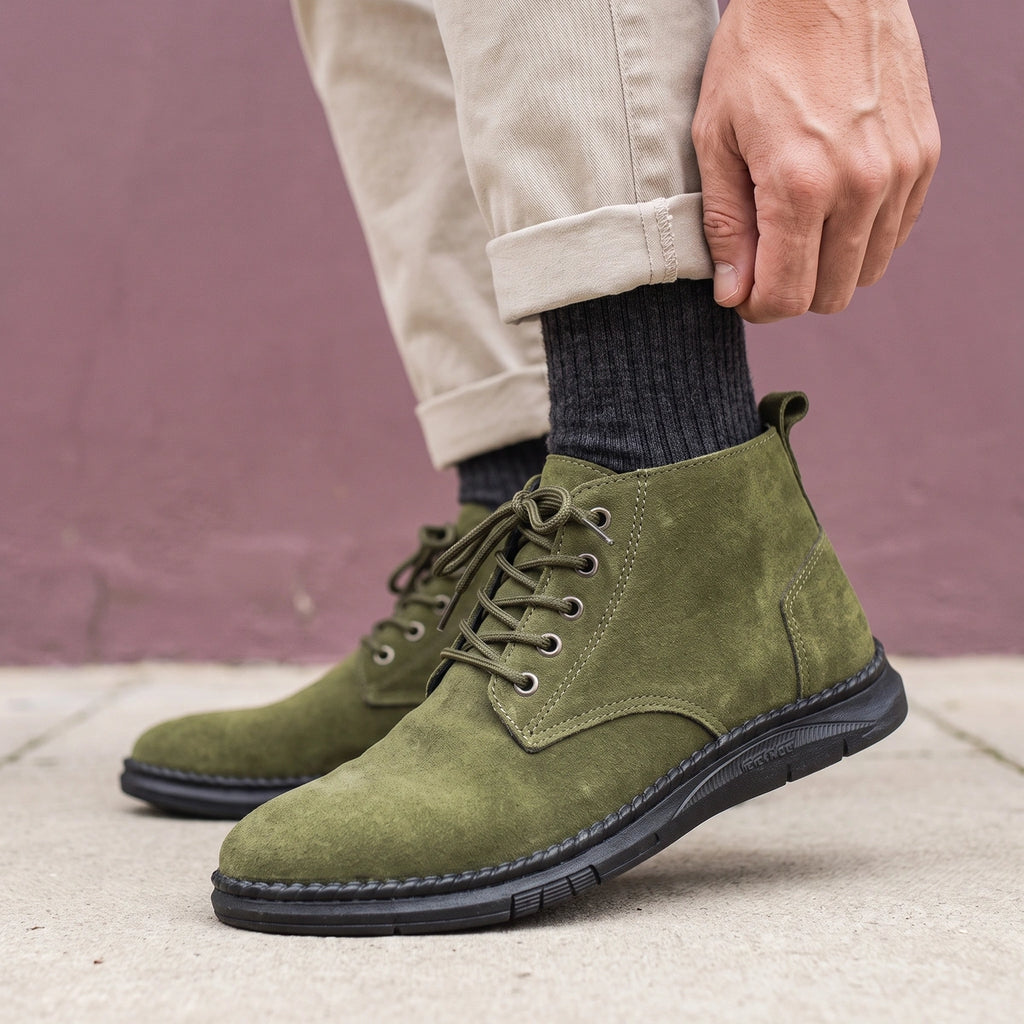 Luke Napped Suede Chukka Boots - Olive Green