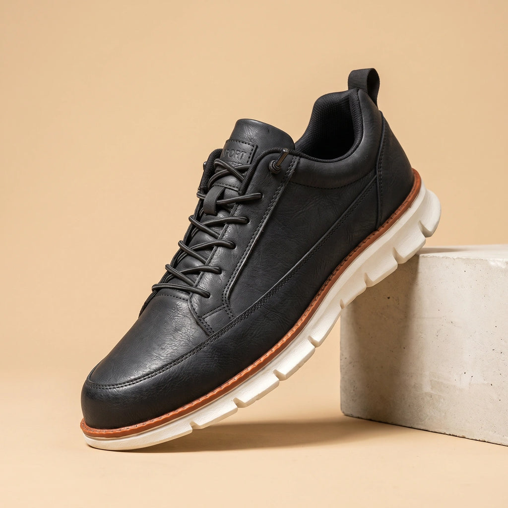 Mark Leather Toggle Lace Walking Sneakers - Black