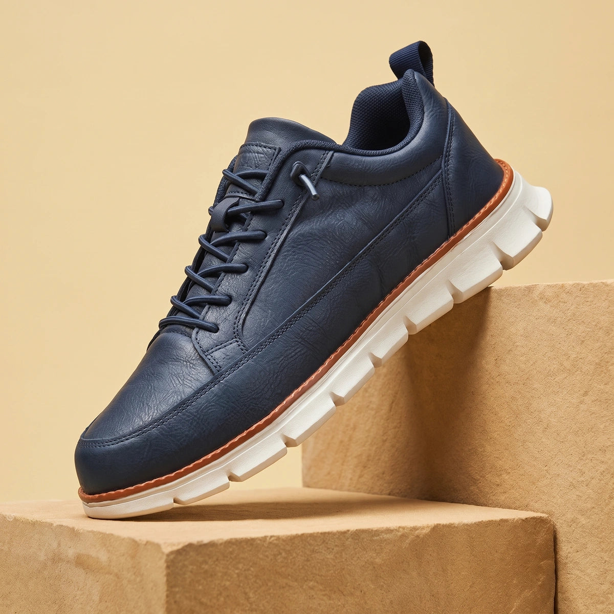 Mark Leather Toggle Lace Walking Sneakers - Blue