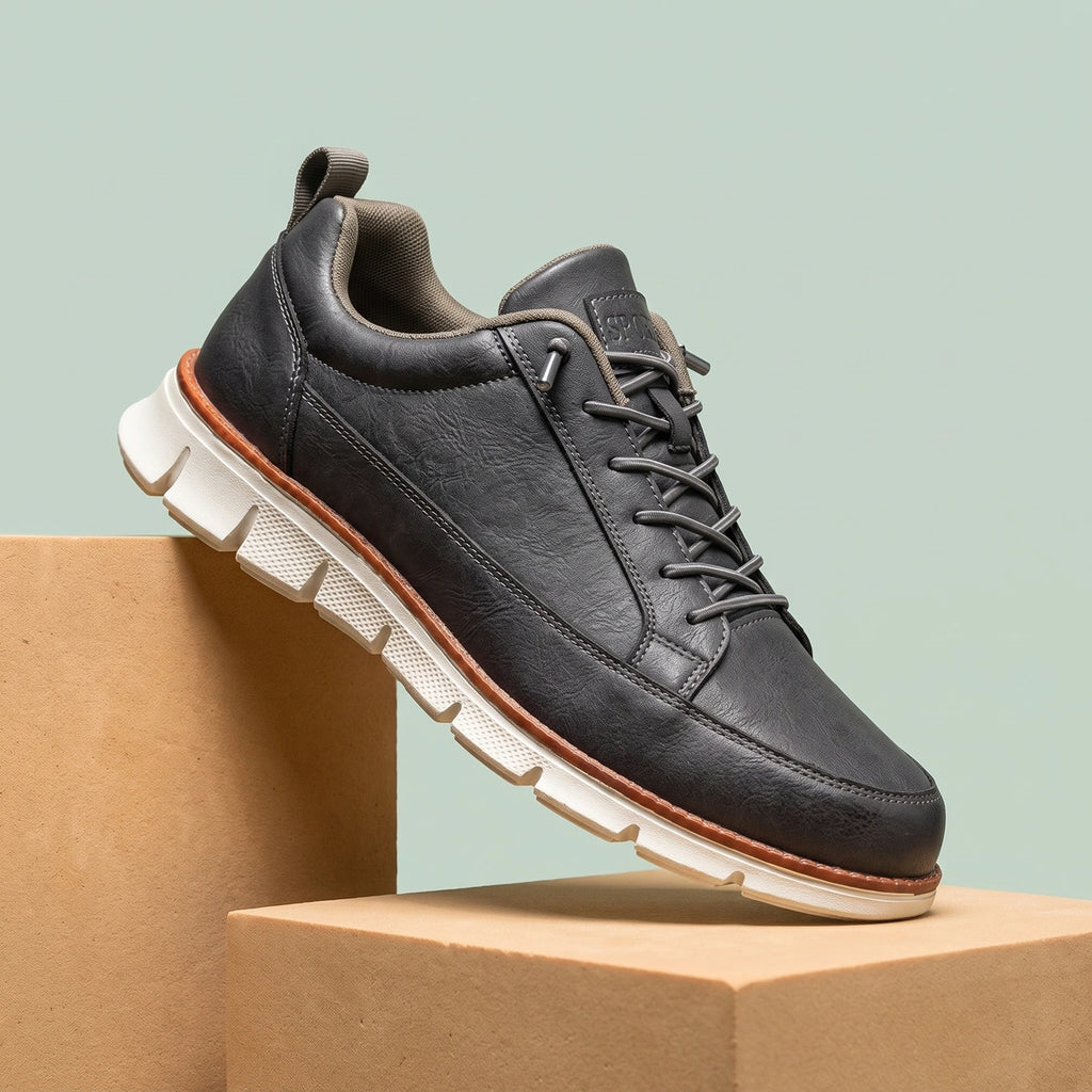 Mark Leather Toggle Lace Walking Sneakers - Dark Gray