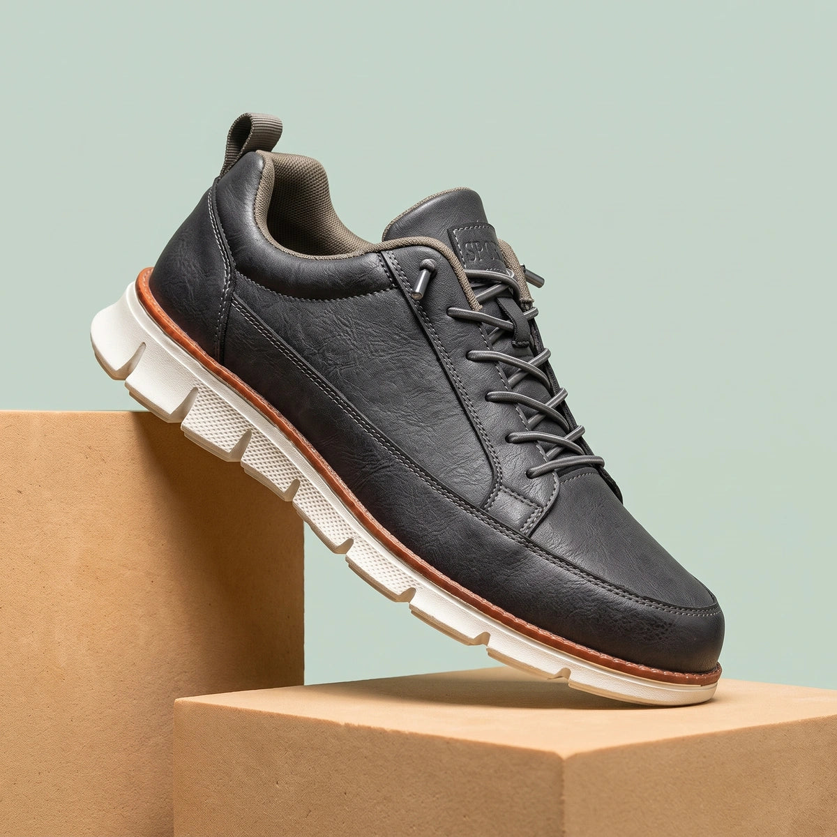 Mark Leather Toggle Lace Walking Sneakers - Dark Gray