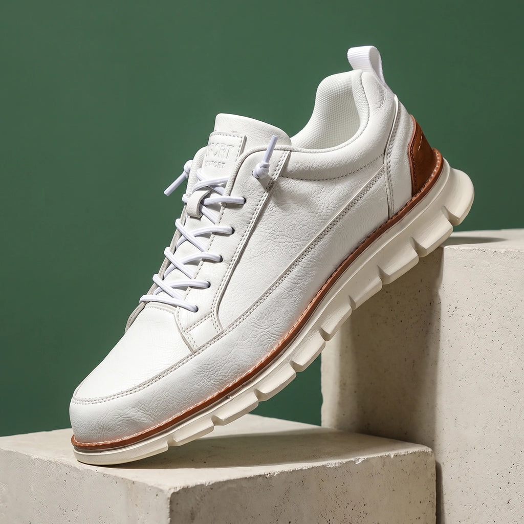 Mark Leather Toggle Lace Walking Sneakers - White