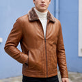 Mason Vegan Leather Shearling Collar Jacket - Brown