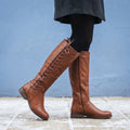 Melanie Orthopedic Lace Up Knee High Boots - Brown