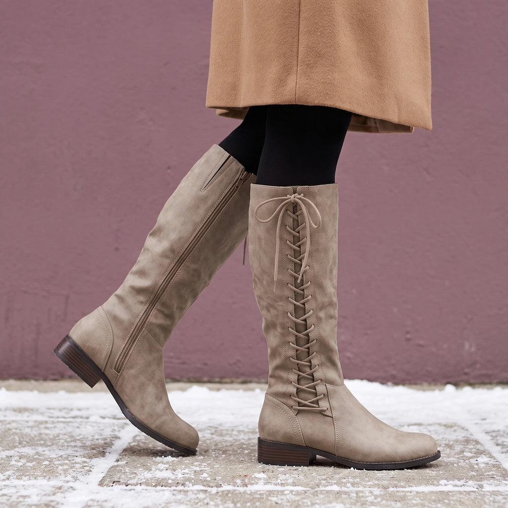 Melanie Orthopedic Lace Up Knee High Boots - Gray