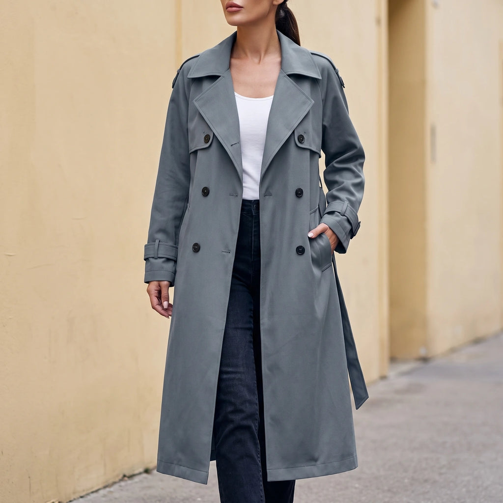 Molly Oversized Double Breasted Long Trench - Gray