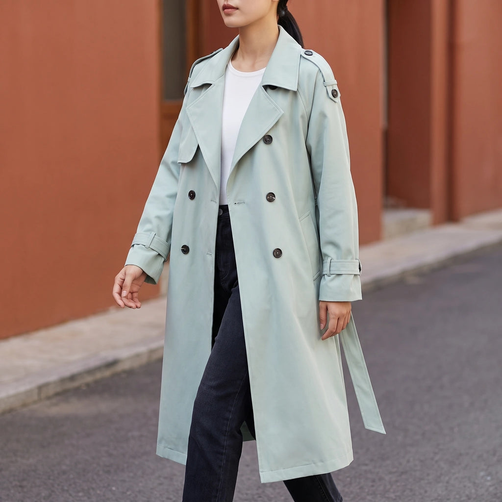 Molly Oversized Double Breasted Long Trench - Light Blue