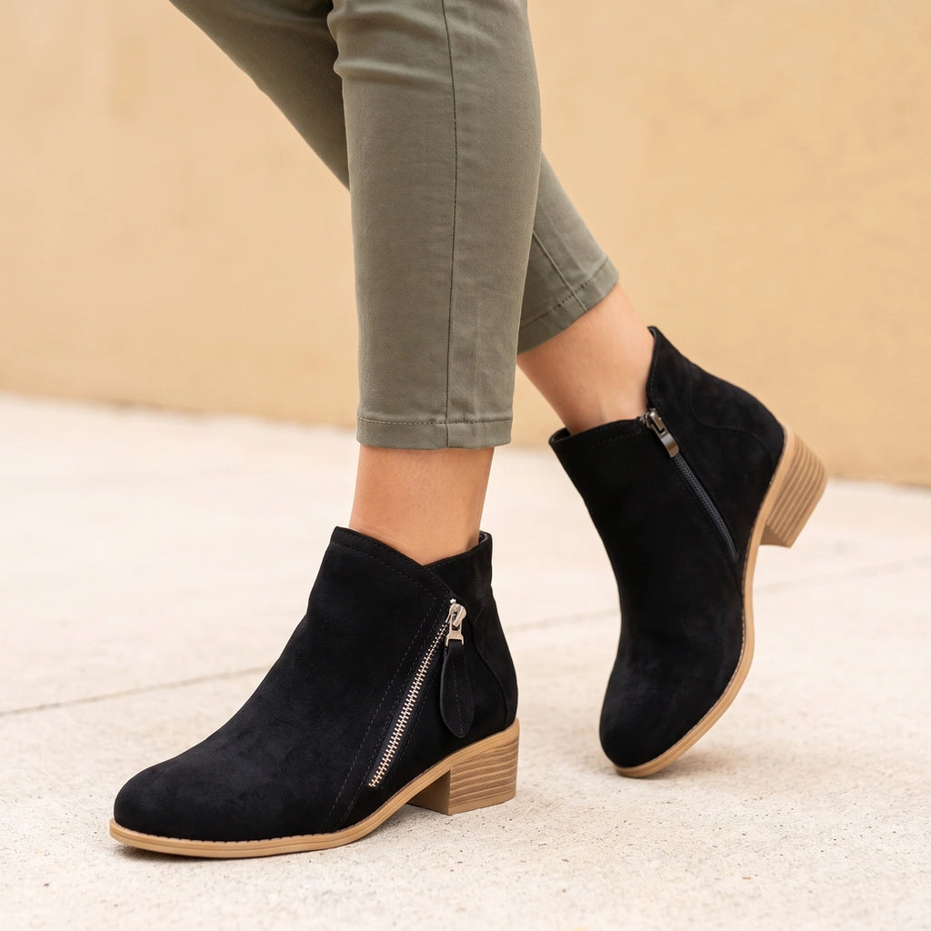 Natalie Orthopedic Leather Ankle Boots - Black
