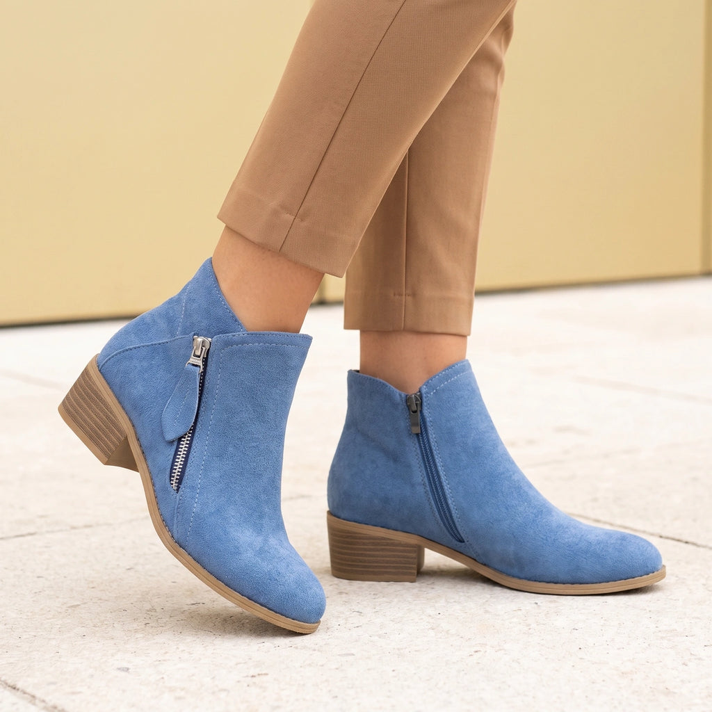 Natalie Orthopedic Leather Ankle Boots - Blue