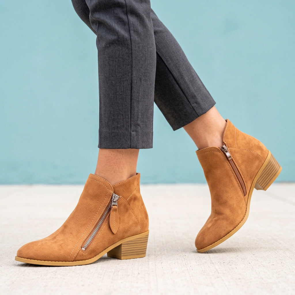 Natalie Orthopedic Leather Ankle Boots - Cognac