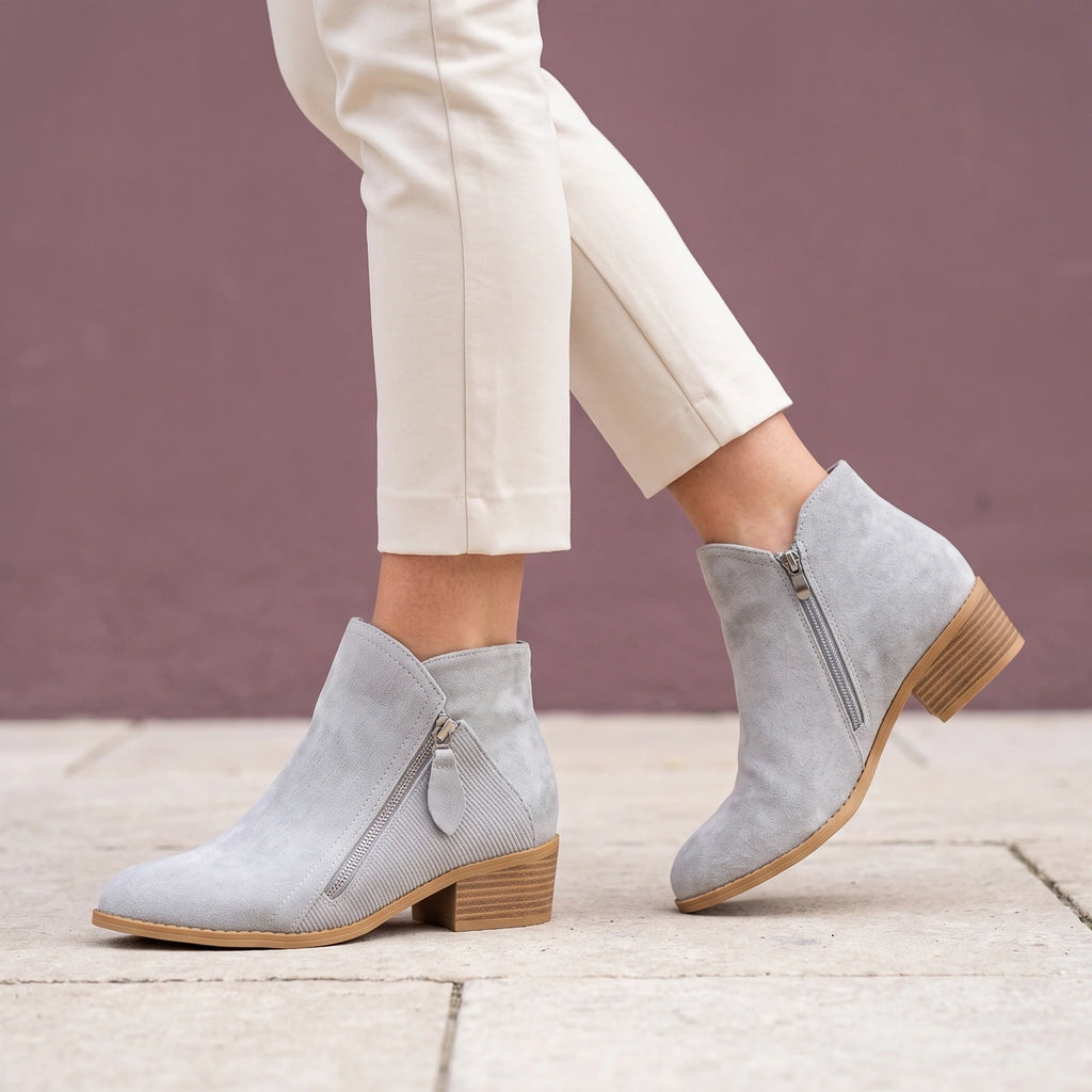 Natalie Orthopedic Leather Ankle Boots - Gray