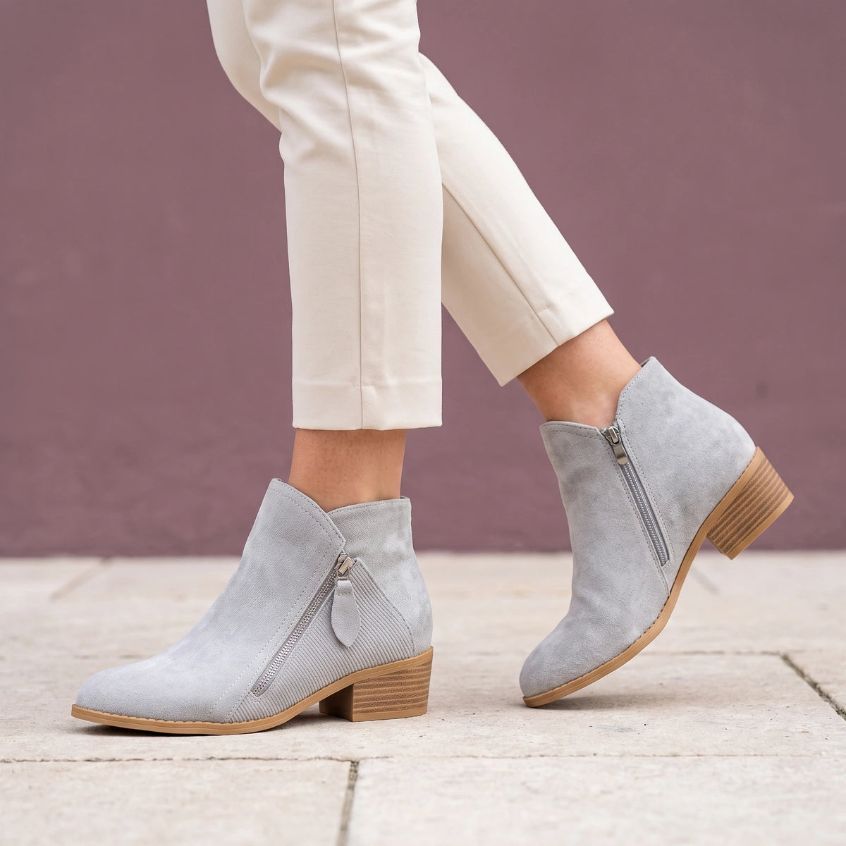 Natalie Orthopedic Leather Ankle Boots - Gray