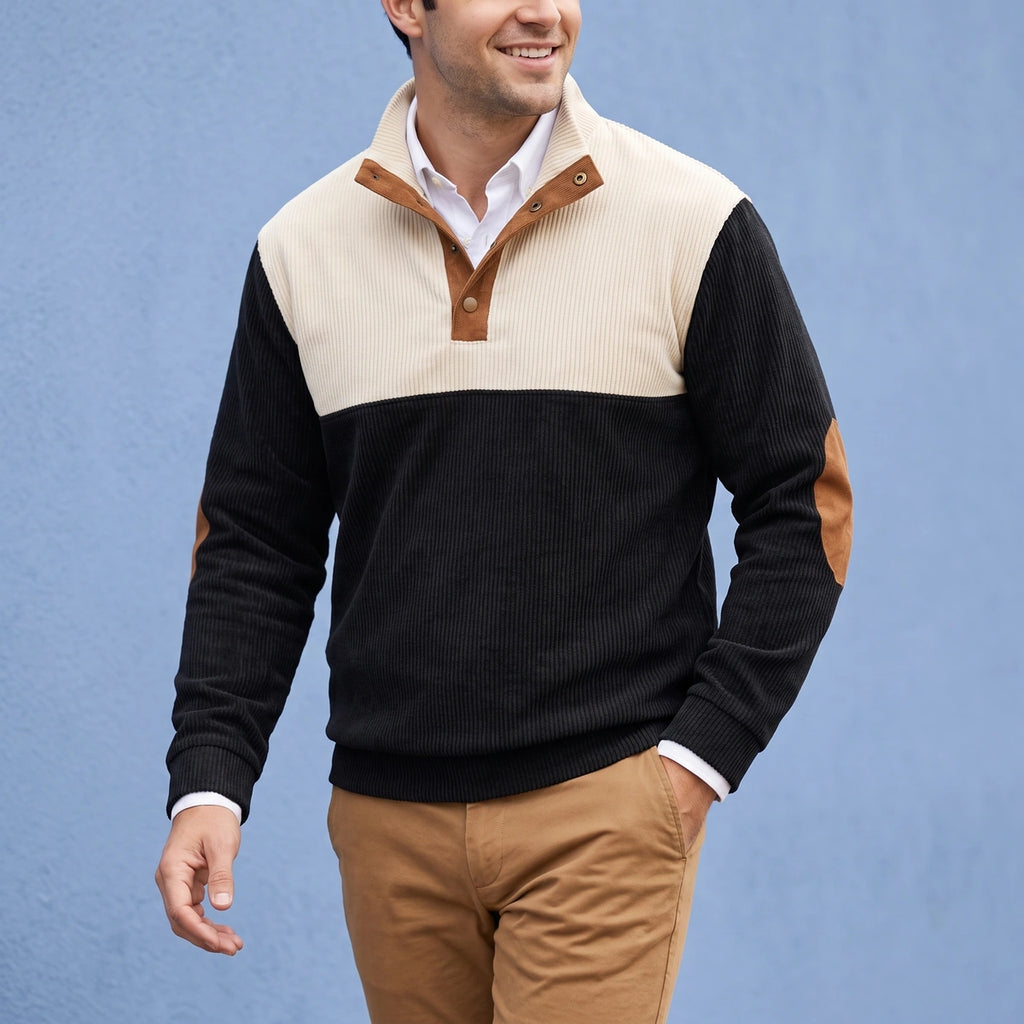 Neil Corduroy Mock Neck Pullover - Black