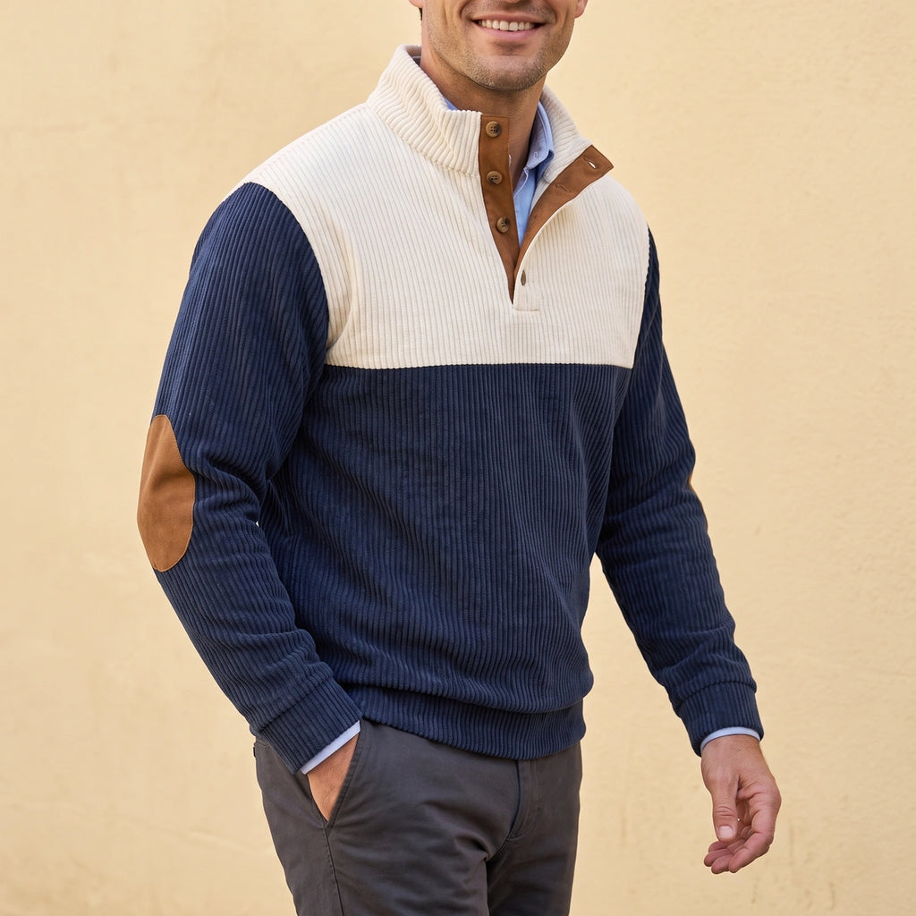 Neil Corduroy Mock Neck Pullover - Blue